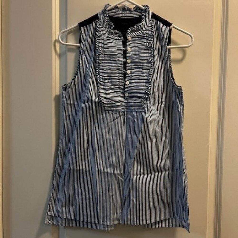 J. Crew Sleeveless Blue Striped Button Down Shirt sz 2 Small